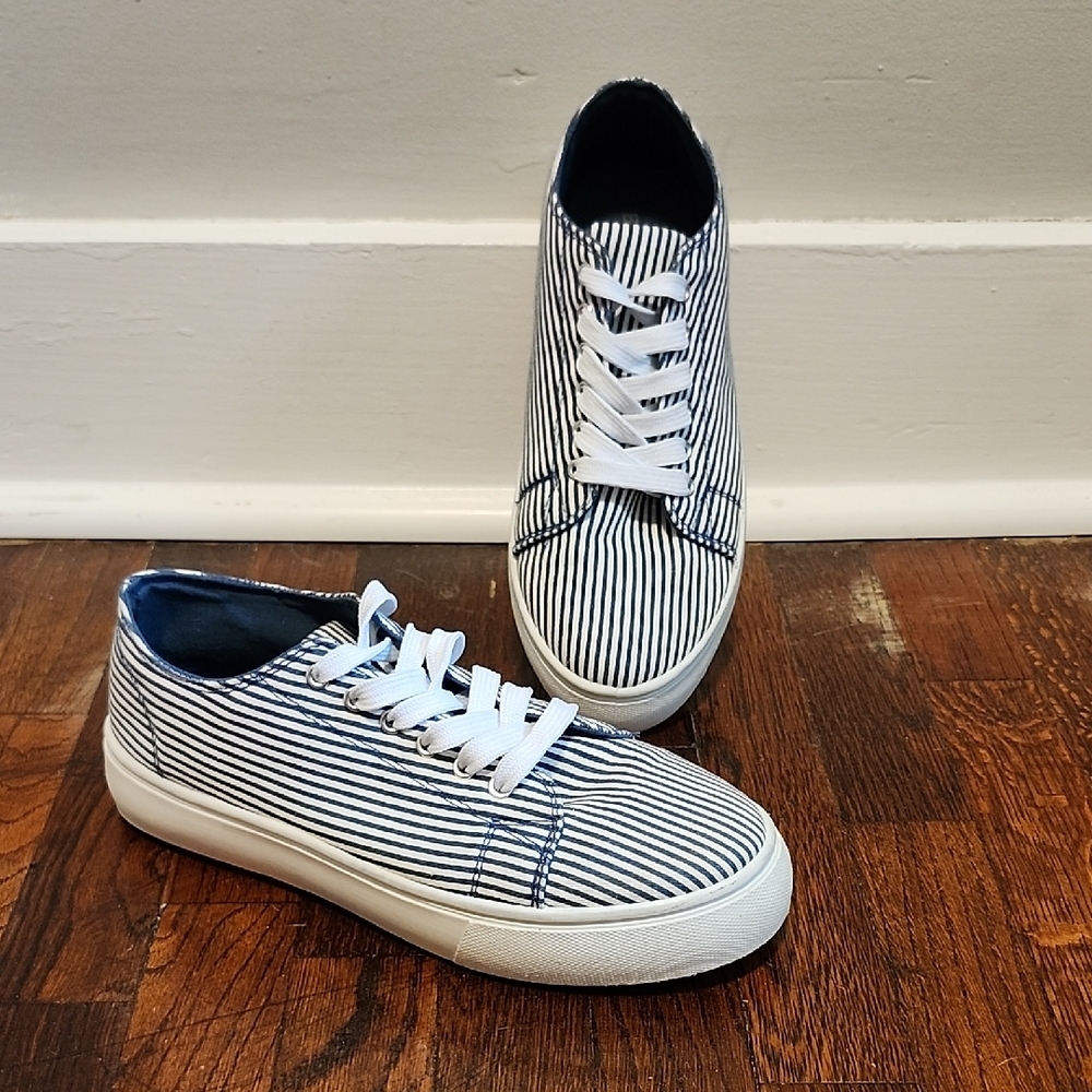 BAMBOO Navy and White Striped Canvas Sneakers Nautical Style